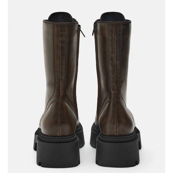NEW! Zara Brown Distressed Laced Lug Sole Ankle Boots - Picture 6 of 10